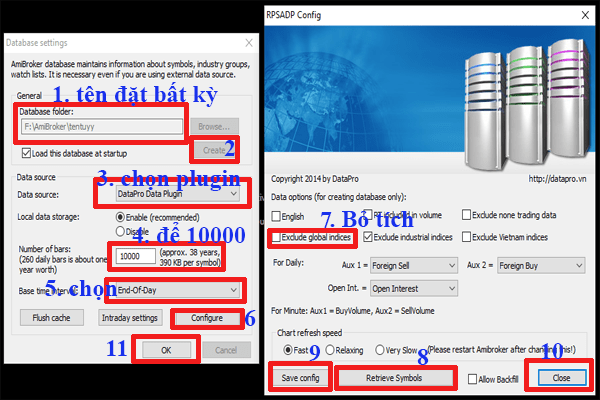 Hướng dẫn cách cài đặt datapro.vn cho Amibroker miễn phí 7 add dữ liệu EOD của datapro cho amibroker