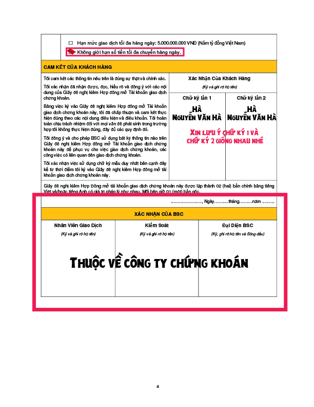 Hướng dẫn cách mở tài khoản chứng khoán Online miễn phí 5 Cách ký vào hợp đồng mở tài khoản chứng khoán BSC trang 4