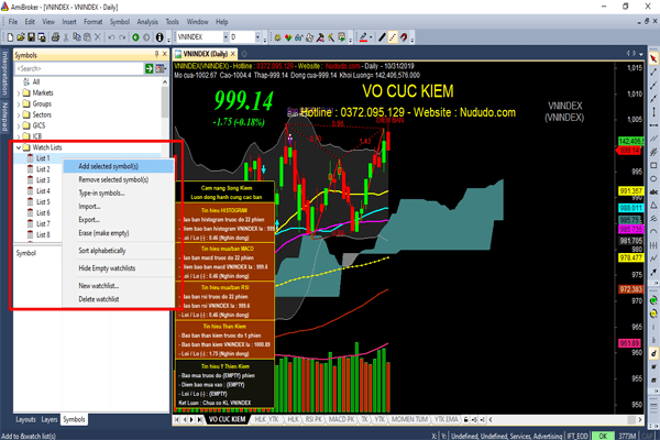 Cách sử dụng wach Lists trong Amibroker và cài đặt database EOD, INTRADAY trong một Amibroker hiệu quả 100% 2 Cách sử dụng wach Lists trong Amibroker