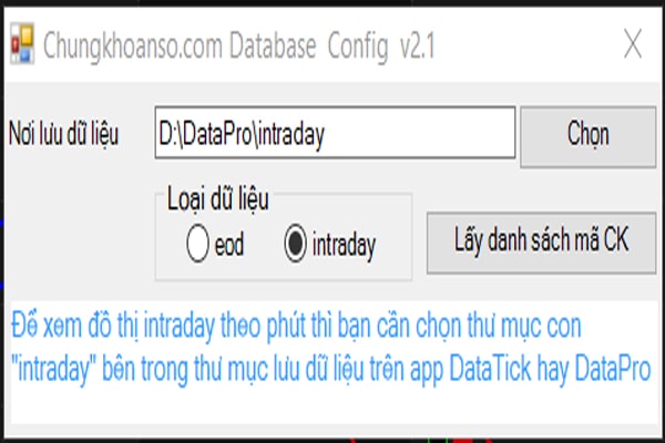 Cài đặt INTRADAY cho datatick
