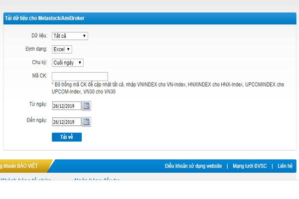 Top 3 dữ liệu chứng khoán Excel và dữ liệu cho Amibroker 3 Download dữ liệu cổ phiếu Excecl của BVSC