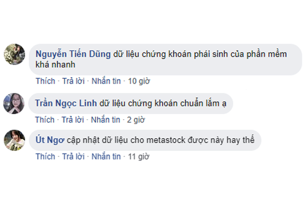 Dữ liệu Amibroker và Metastock IFT 4 Hình 3: Phản hồi của khách hàng khi sử dụng phần mềm cập nhật dữ liệu Amibroker và Metastock IFT LIVE DATA