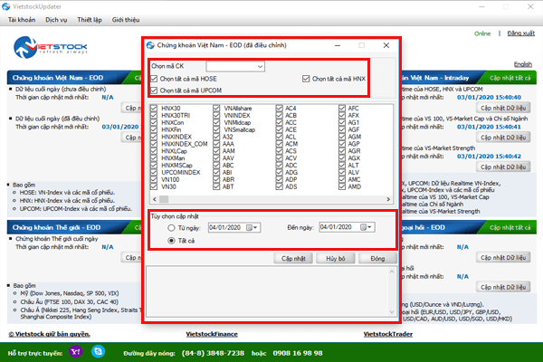 Thiết lập cập nhật dữ liệu Amibroker Vietstock Updater