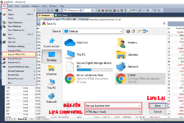 Hướng dẫn cách Backtest Amibroker AFL Code từ A - Z 5 Hình 5: Export kết quả backtest dưới dạng HTML