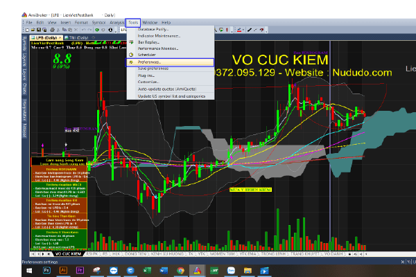 Cách thêm sheet tab trong Amibroker và thêm khoảng trống lề phải cho thanh Bars Chart 2 Vào Tools để thêm sheet tab trong Amibroker