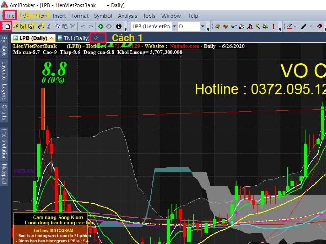 Cách thêm sheet tab trong Amibroker và thêm khoảng trống lề phải cho thanh Bars Chart 4 Cách thêm tab mới trong Amibroker